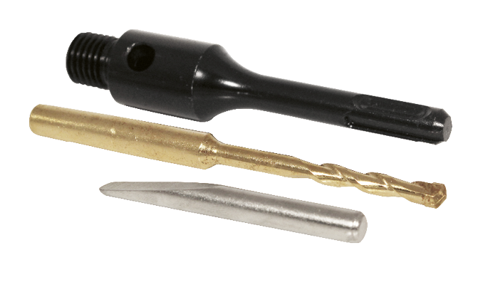 a drill bit and a bit of metalAdapter set M16 – SDS inclusief centreerboor