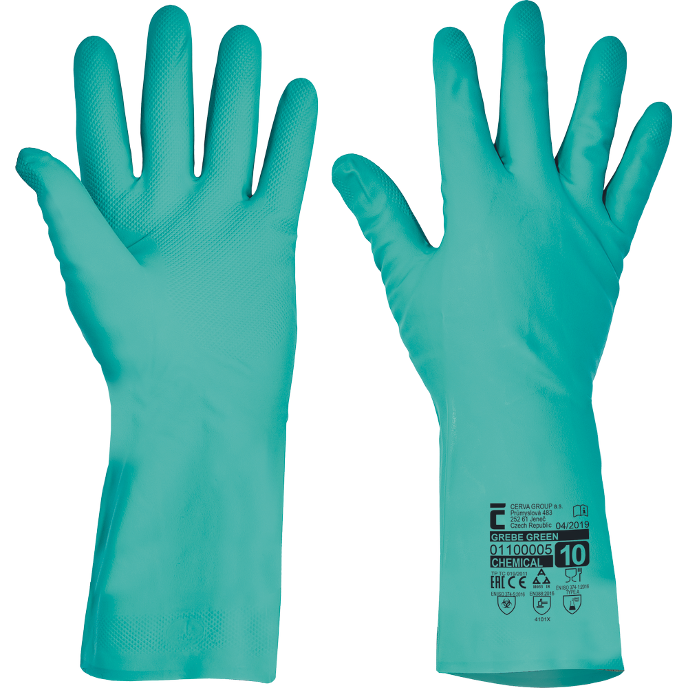 CERVA GREBE handschoenen nitrile groen chemie voedsel 33cm